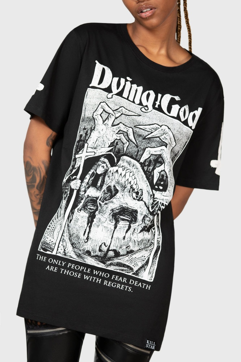 Killstar Dying God T-Shirt Oberteile Damen Schwarz Weiß | LVP185390