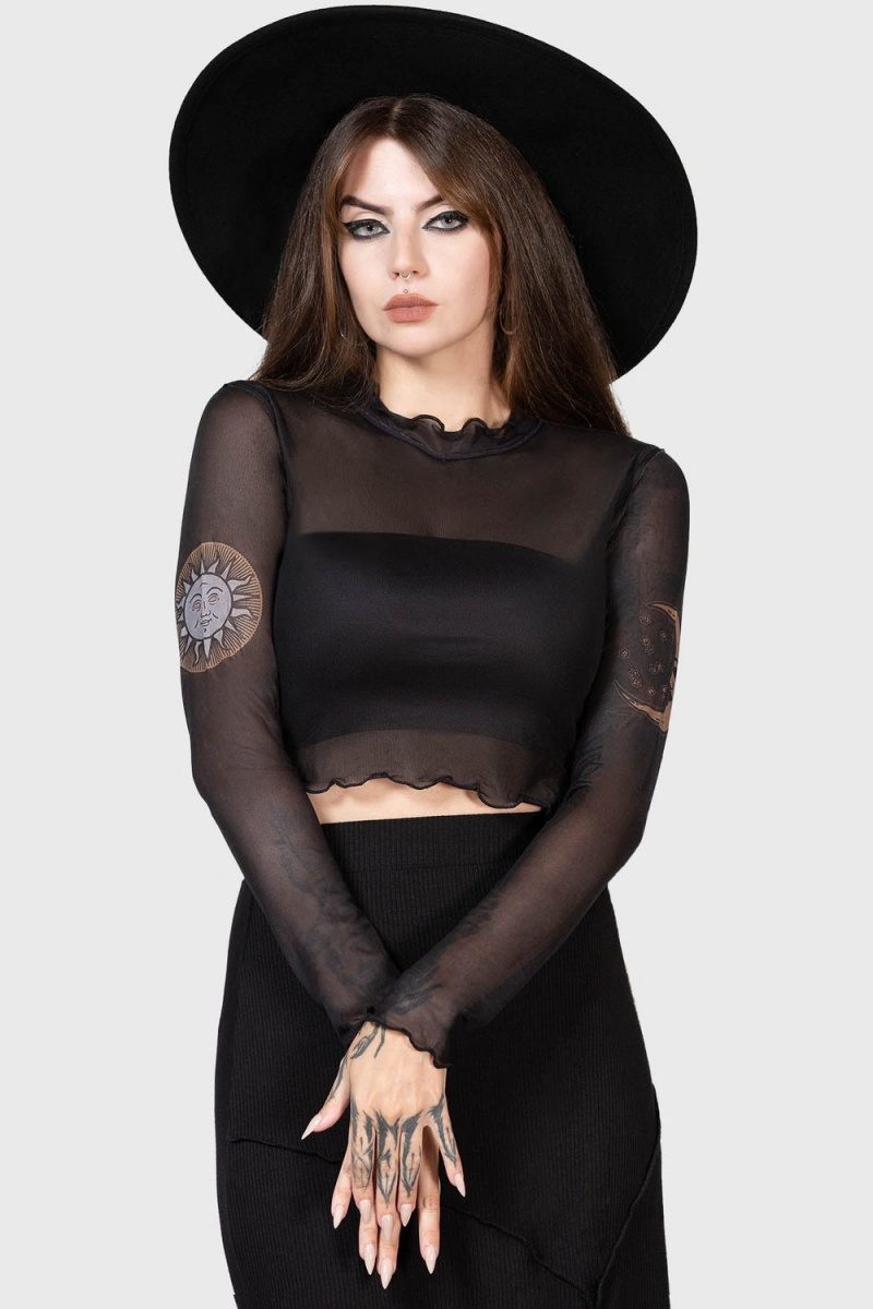 Killstar Evil Sun Top Oberteile Damen Schwarz | MCJ307264