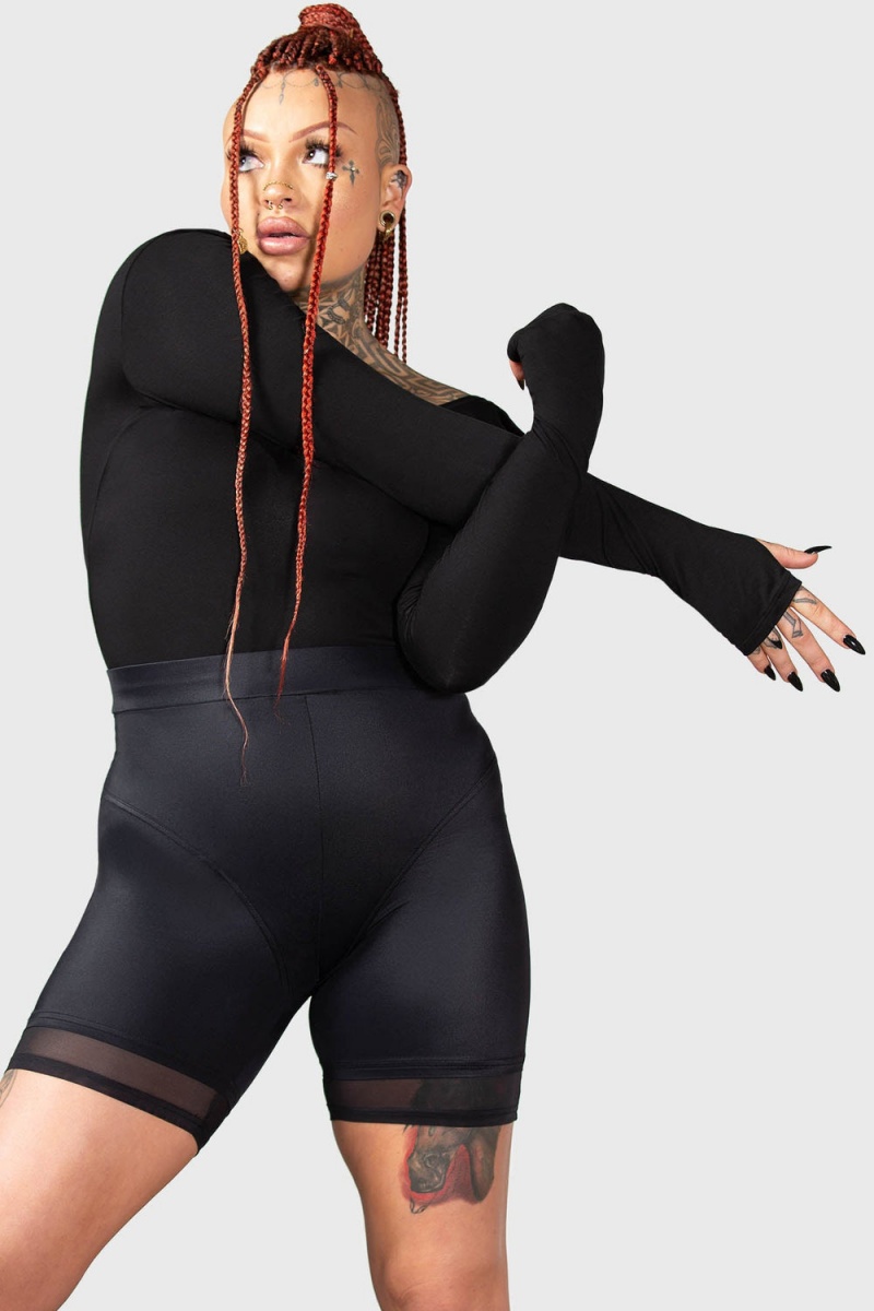 Killstar Flexi Demon Long Sleeve Leotard Oberteile Damen Schwarz | IDS065327