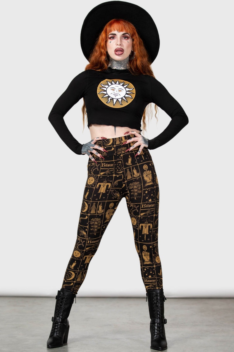 Killstar Folk Horror Leggings Unterteile Damen Schwarz | FIR651897
