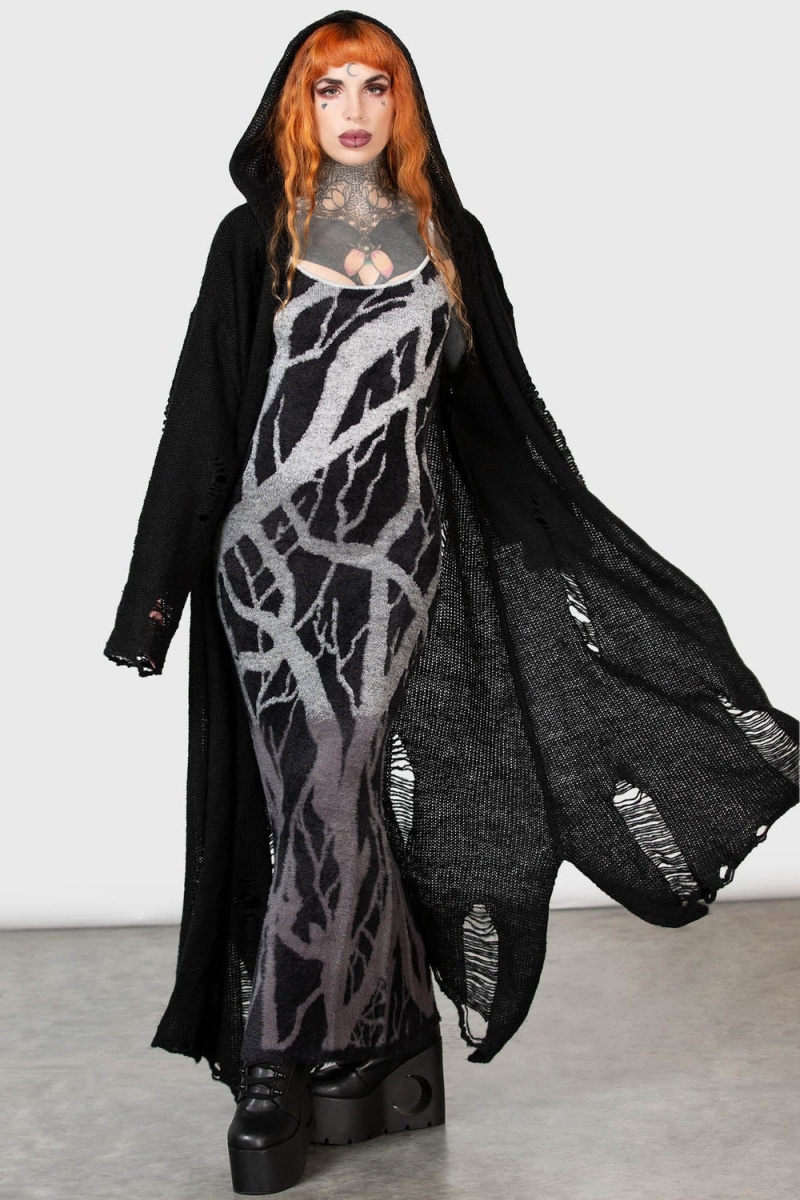 Killstar Forest Knit Kleider Kleid Damen Schwarz | BTY597620
