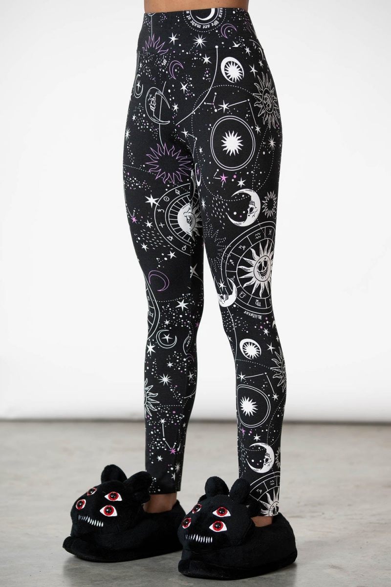 Killstar Galaxy Lounge Leggings Unterteile Damen Schwarz | TEP958326