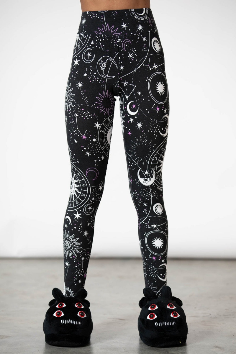 Killstar Galaxy Lounge Leggings Unterteile Damen Schwarz | TEP958326