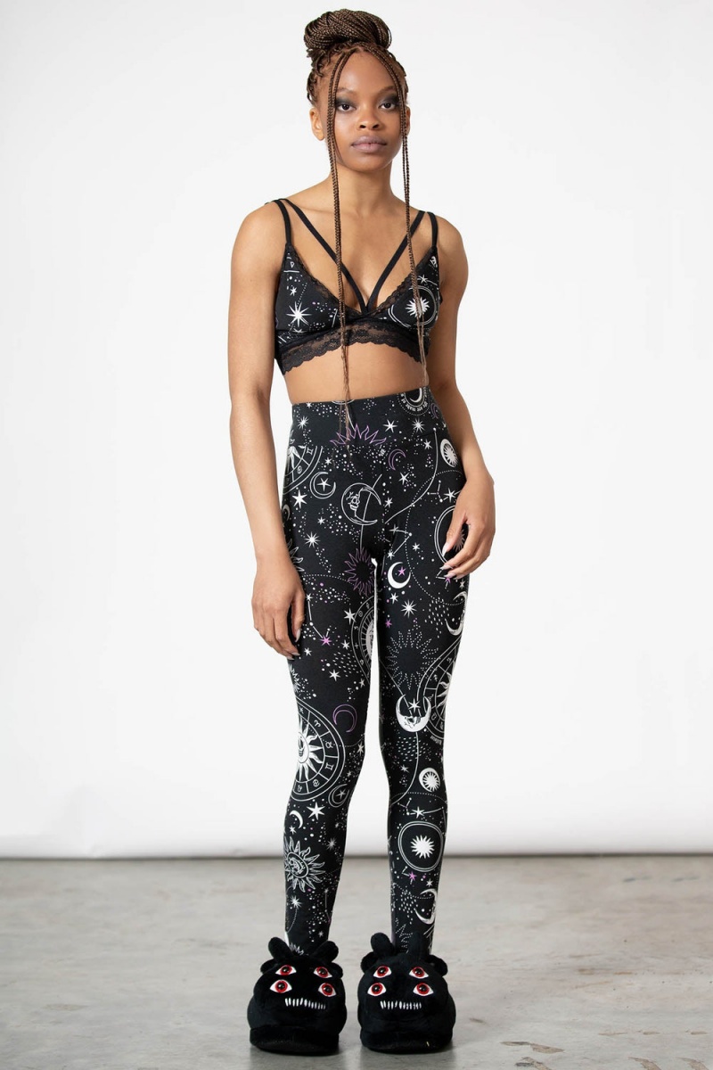 Killstar Galaxy Lounge Leggings Unterteile Damen Schwarz | TEP958326