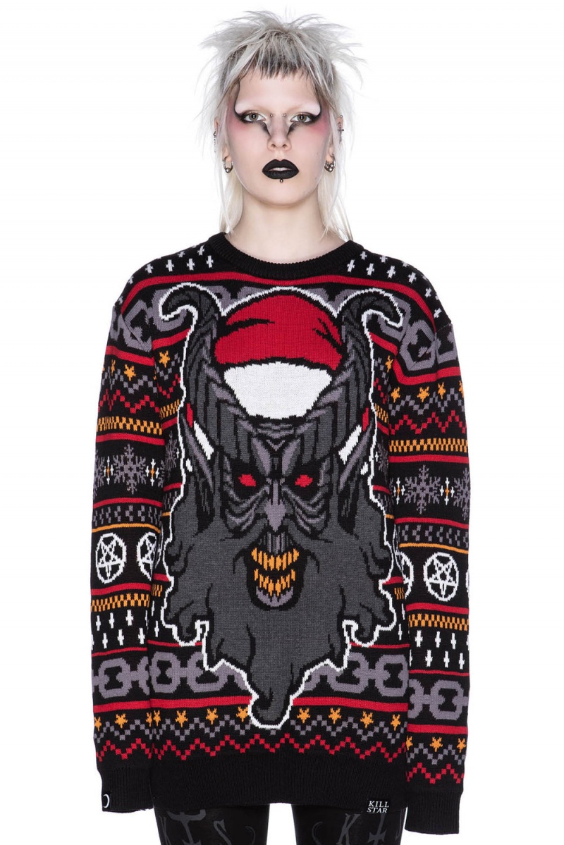 Killstar Hail Santa Knit Pullover [LTD] Oberteile Damen Schwarz | RTM792854