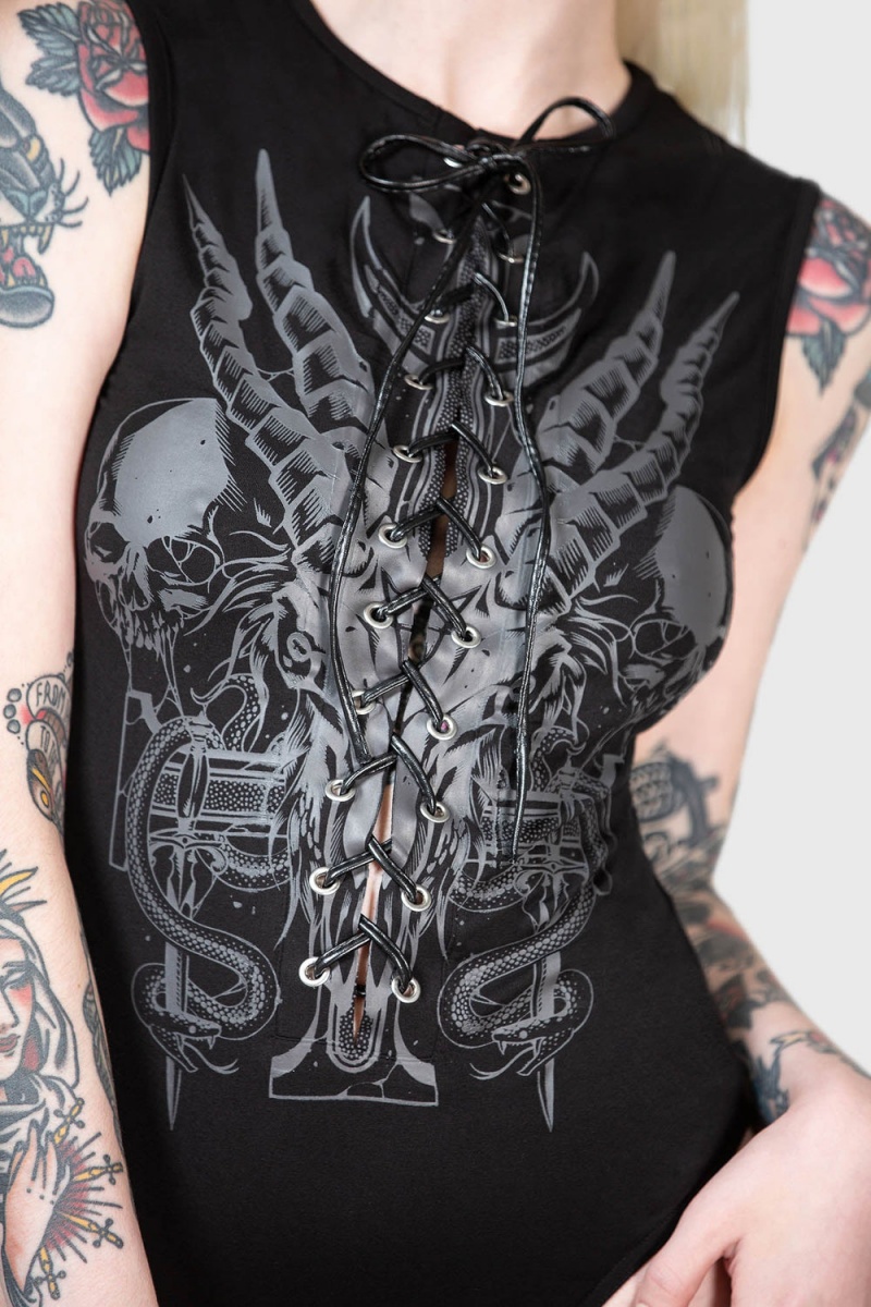 Killstar Hardinn Bodysuit Oberteile Damen Schwarz | LWQ784095