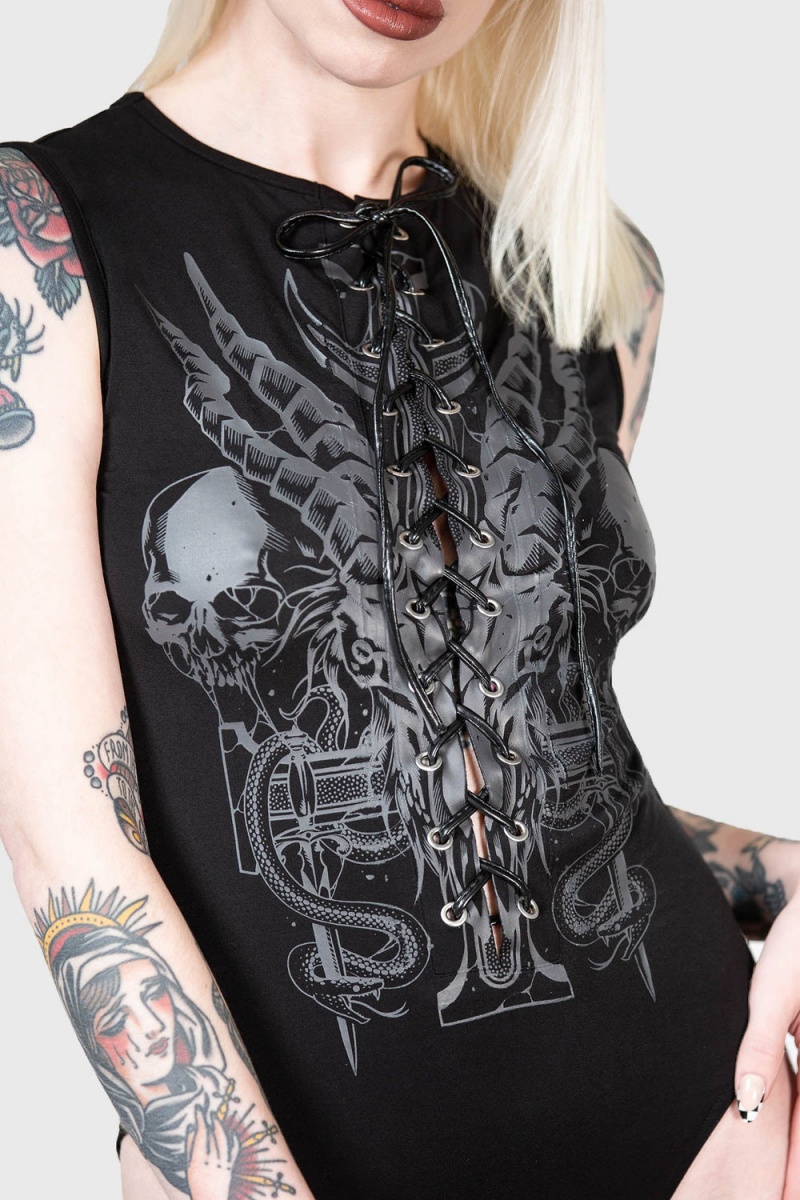 Killstar Hardinn Bodysuit Oberteile Damen Schwarz | LWQ784095