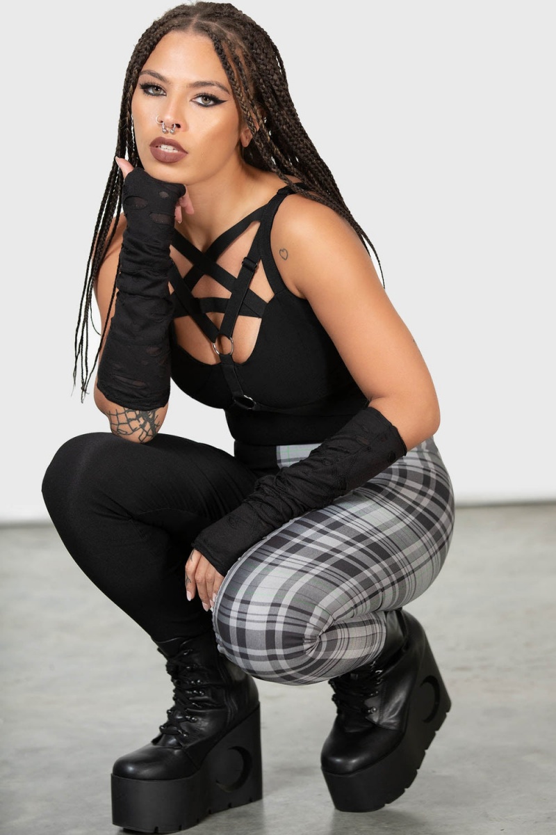 Killstar Heartbreaker Leggings Unterteile Damen Schwarz Grau | DMQ043987