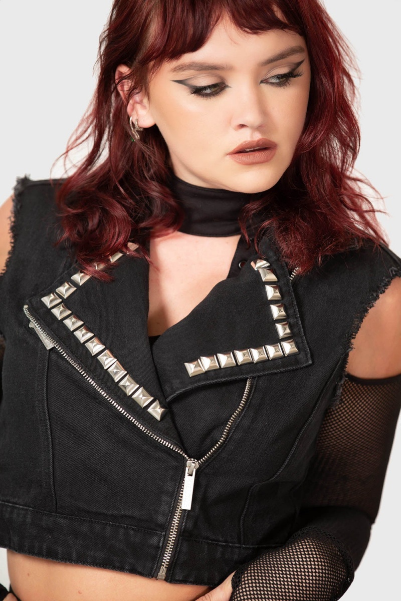 Killstar Heaven2Hell Denim Vest Oberbekleidung Damen Schwarz | FQJ037294