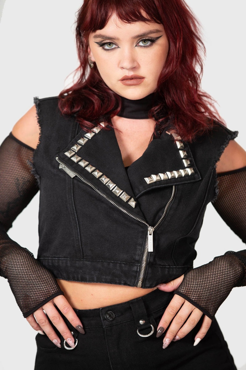 Killstar Heaven2Hell Denim Vest Oberbekleidung Damen Schwarz | FQJ037294