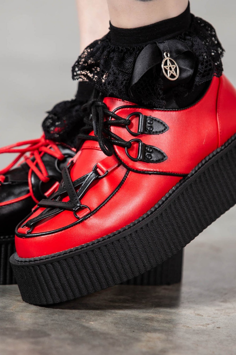 Killstar Hexellent Creepers [BLACK/RED] Creepers Schuhe Unisex Rot | BTG394510