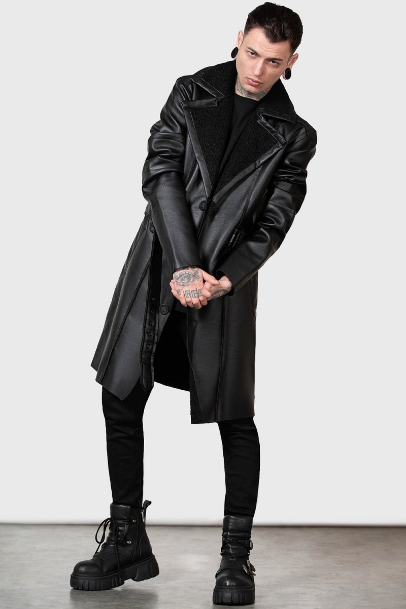 Killstar Hughie Coat Oberbekleidung Herren Schwarz | ZLH539160