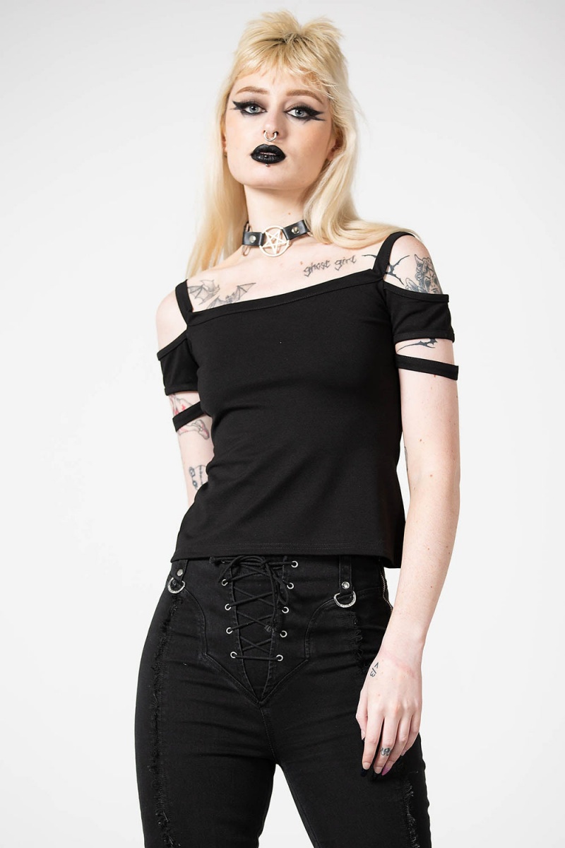 Killstar Huntly Bardot Top Oberteile Damen Schwarz | XCE025783