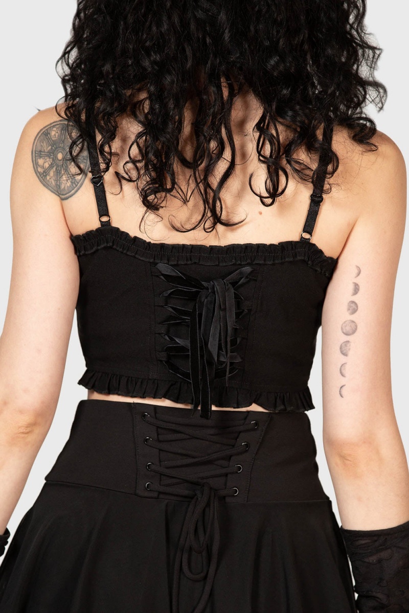 Killstar Ines Crop Top Oberteile Damen Schwarz | HWC814356