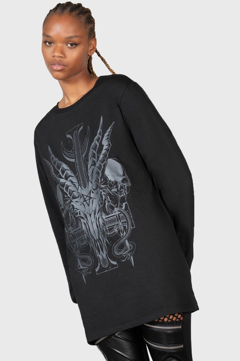 Killstar Infernal Ashes Long Sleeve Top Oberteile Damen Schwarz | WZN041687
