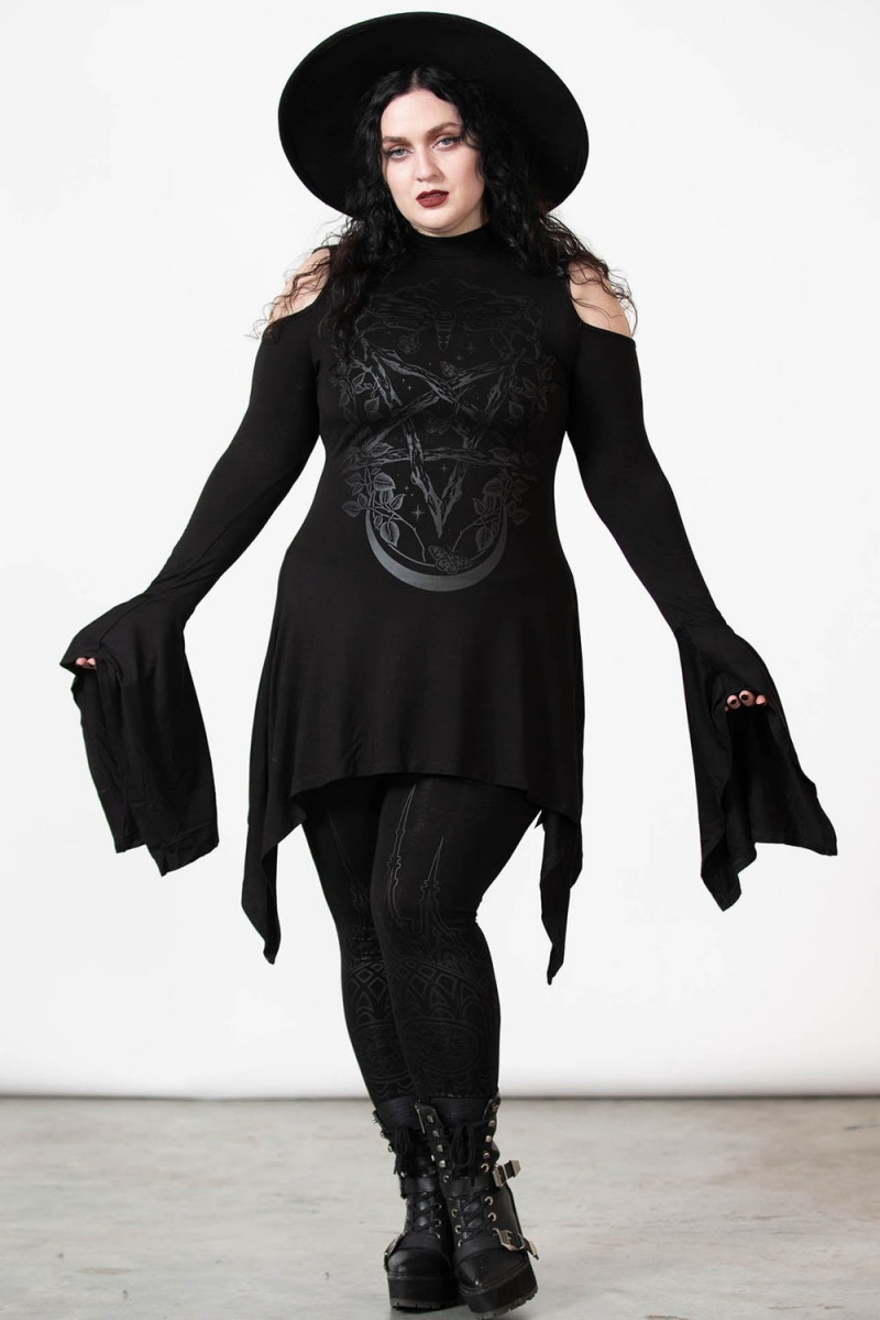 Killstar Kiss 'N' Spell Long Sleeve Top Oberteile Damen Schwarz | SRW379465