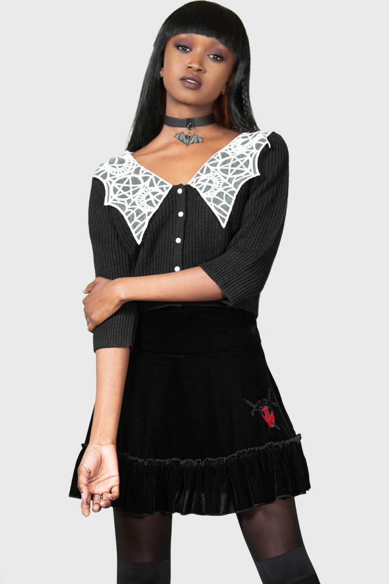 Killstar Lamellae Skater Skirt Unterteile Damen Schwarz | LCN469782