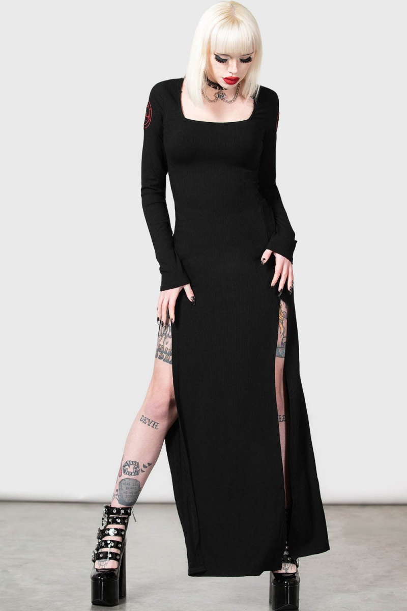 Killstar Lilith's Rage Long Sleeve Kleider Kleid Damen Schwarz | LKI347869
