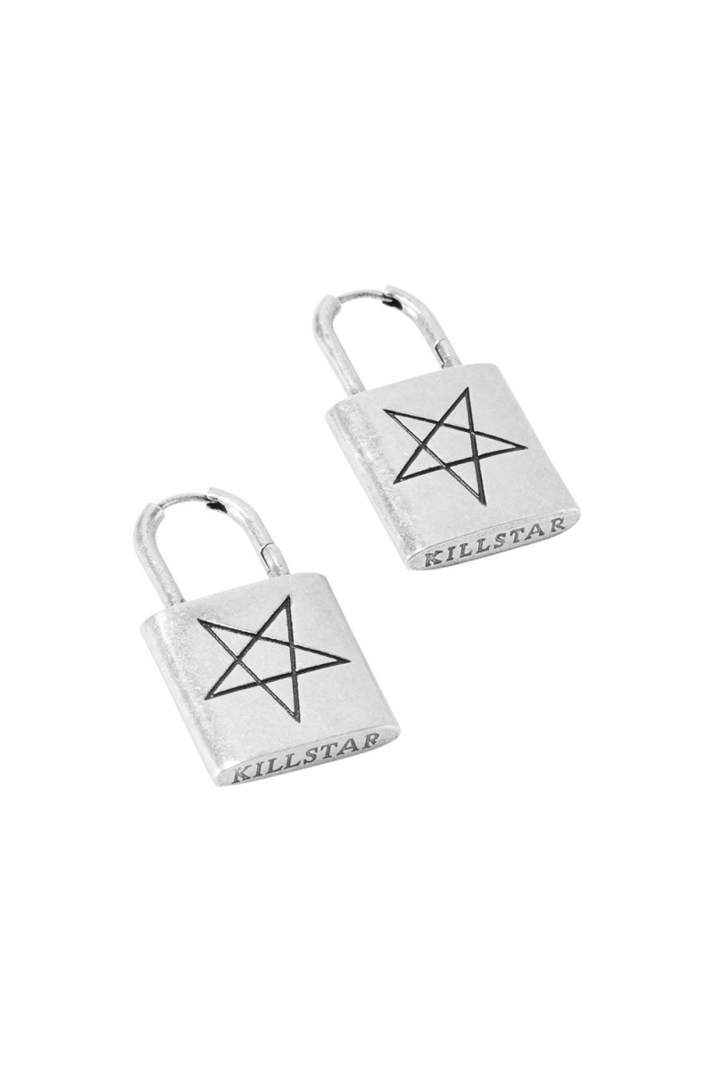 Killstar Locked Away Earrings Schmuck Unisex Silber | HEG426395