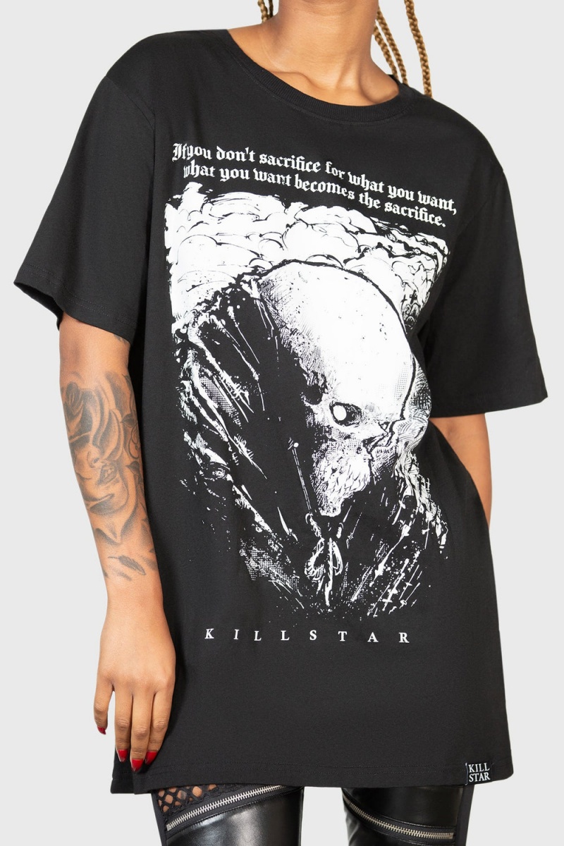 Killstar Lonely Dark T-Shirt Oberteile Damen Schwarz Weiß | DBU175982