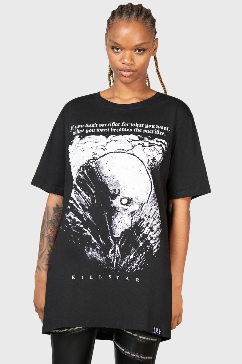 Killstar Lonely Dark T-Shirt Oberteile Damen Schwarz Weiß | DBU175982