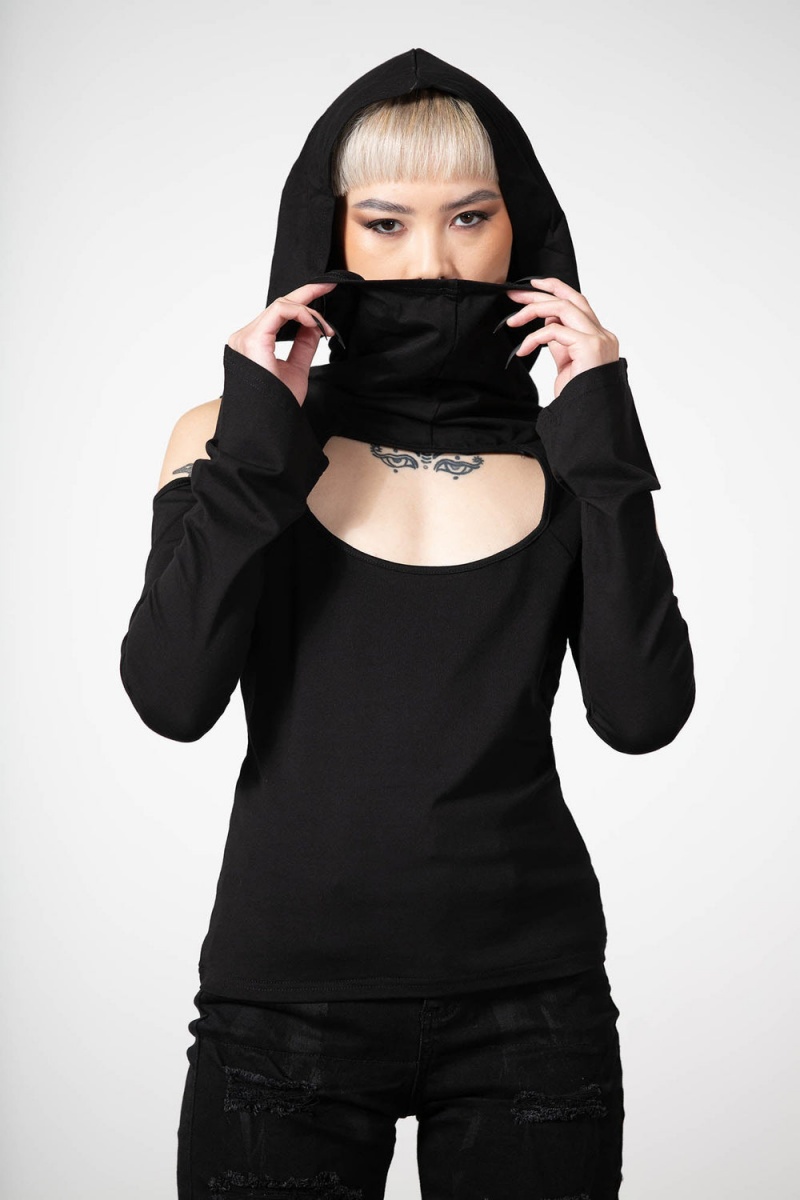 Killstar Lore Mit Kapuze Top Oberteile Damen Schwarz | KGX087952