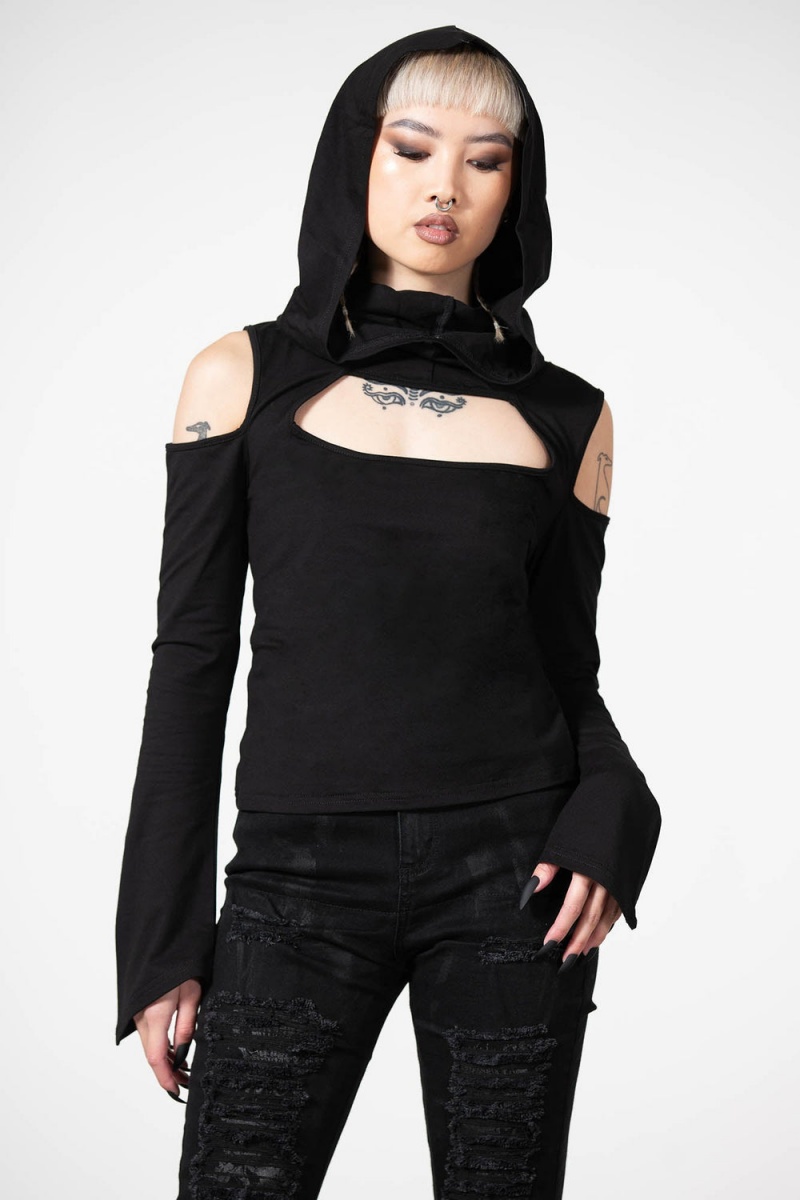 Killstar Lore Mit Kapuze Top Oberteile Damen Schwarz | KGX087952