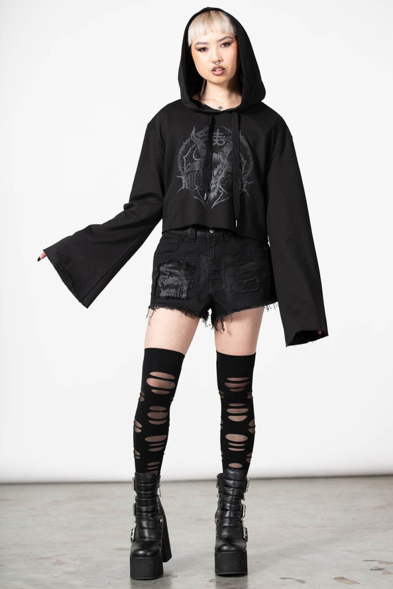 Killstar Lost It Cropped Hoodie Oberbekleidung Damen Schwarz | XEP519248