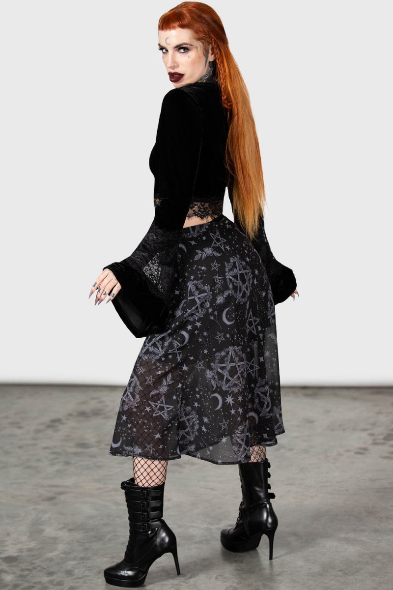 Killstar Luella Bias Midi Skirt Unterteile Damen Schwarz | LDV719460