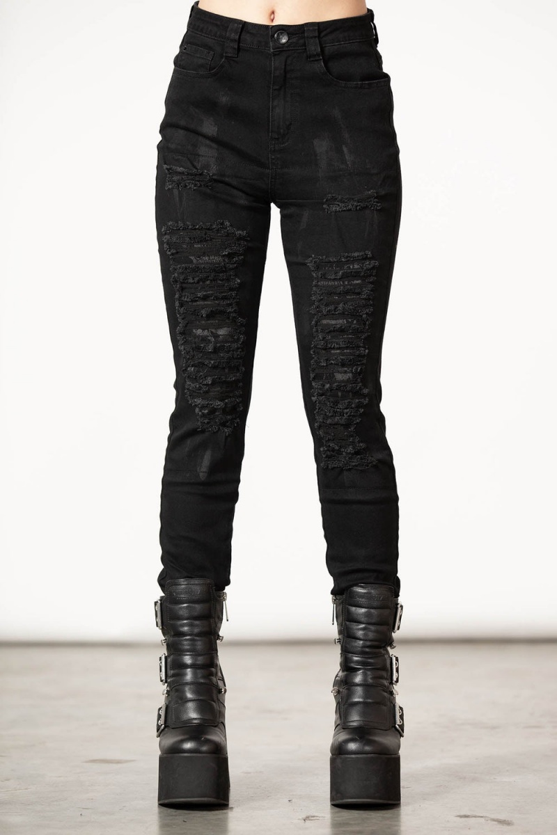 Killstar Lyfe Line Patch Jeans Unterteile Damen Schwarz | OAW167843