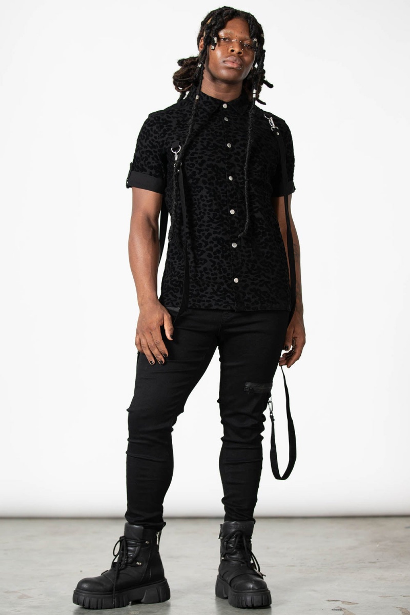 Killstar Mad Paw Leopard Print Shirt Oberteile Damen Schwarz | VYB396214