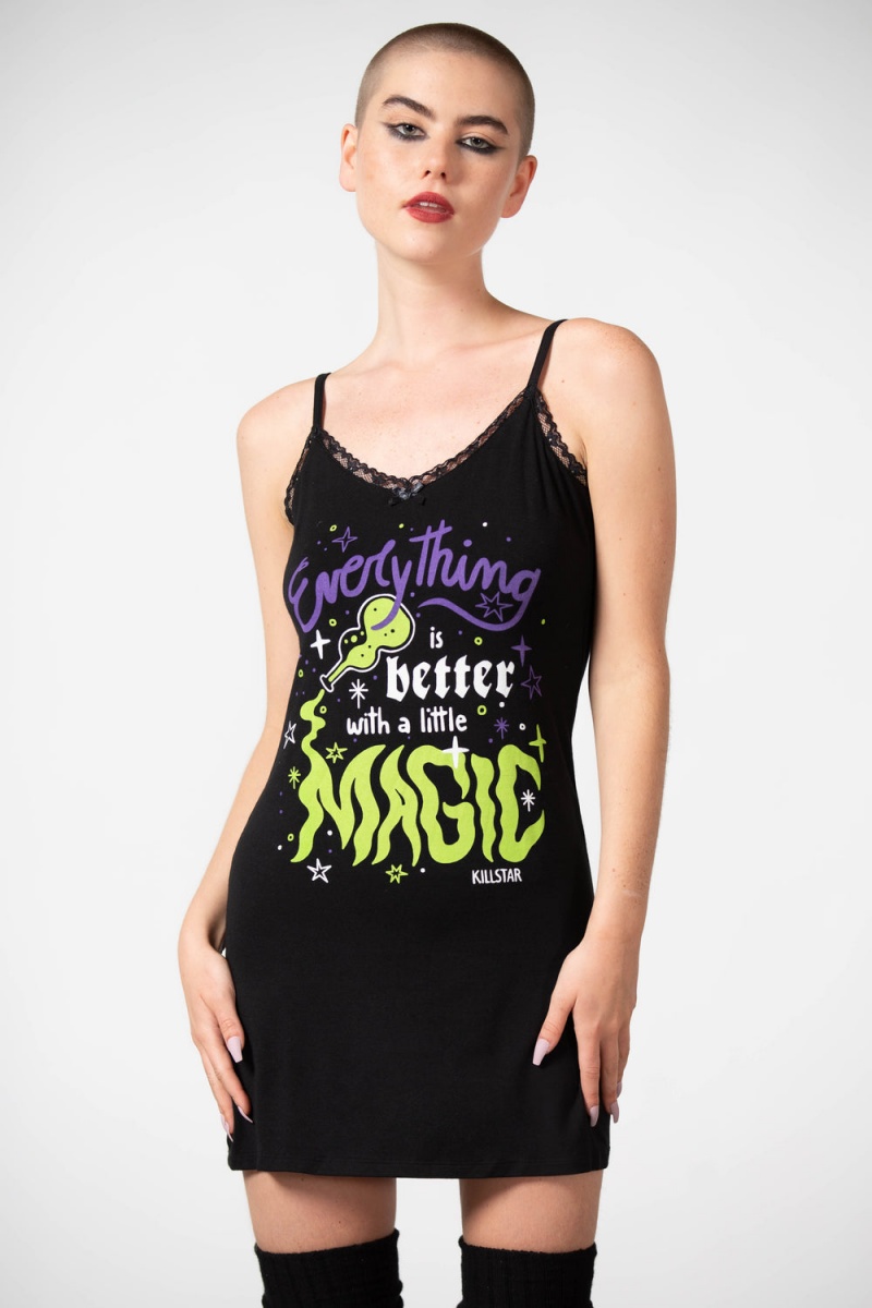 Killstar Magic Night Cami Kleider Loungewear Damen Schwarz | KUG437068
