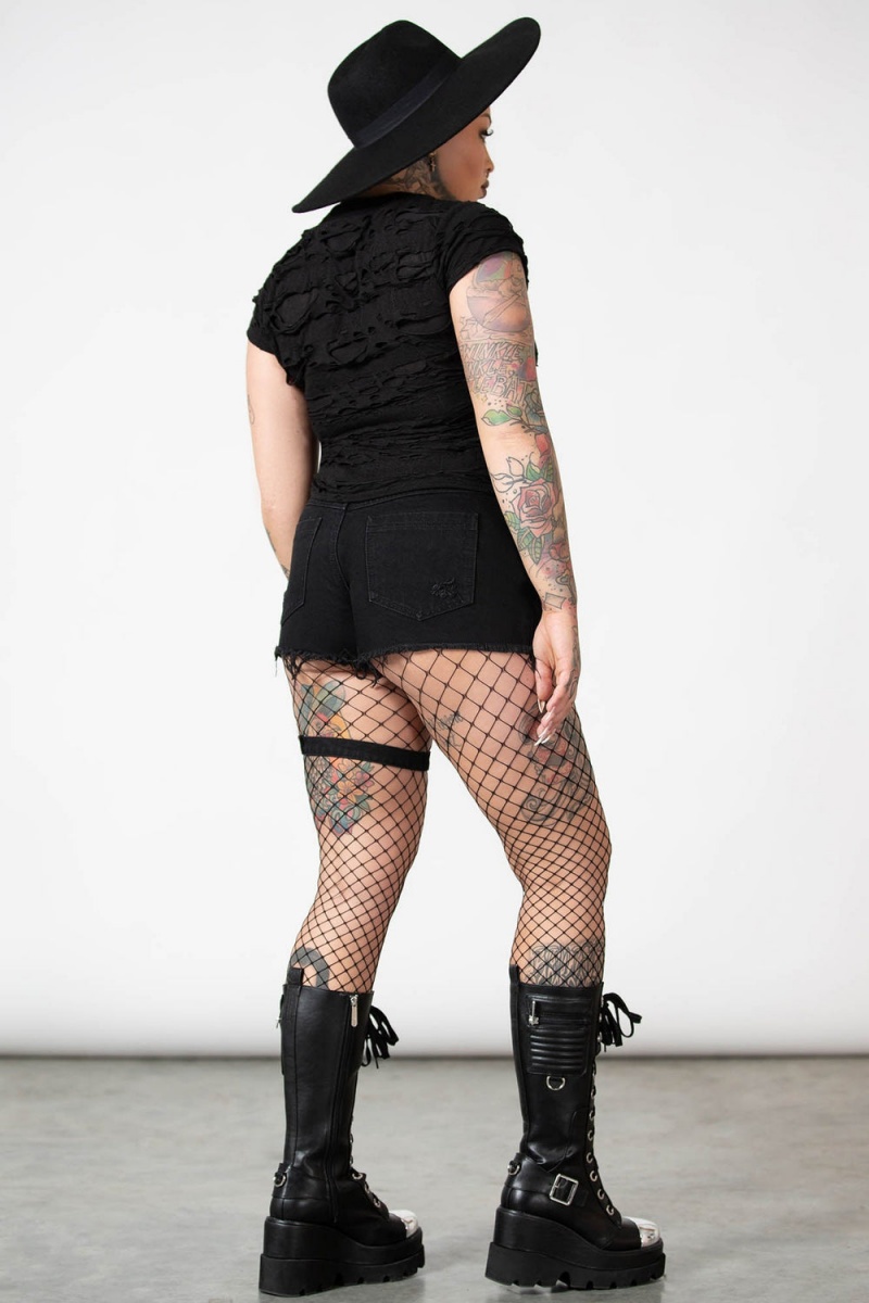 Killstar Malicia Spitze-Up Top Oberteile Damen Schwarz | GIM520714