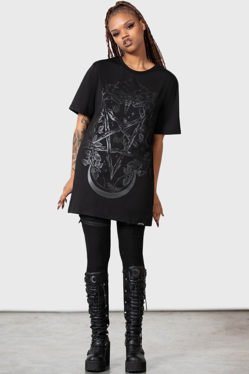 Killstar Moongazer T-Shirt Oberteile Herren Schwarz | QCY124630