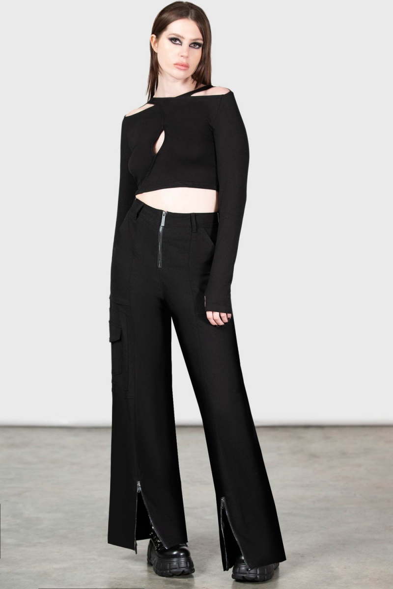 Killstar Moray High Waisted Trousers Unterteile Damen Schwarz | EDJ430587