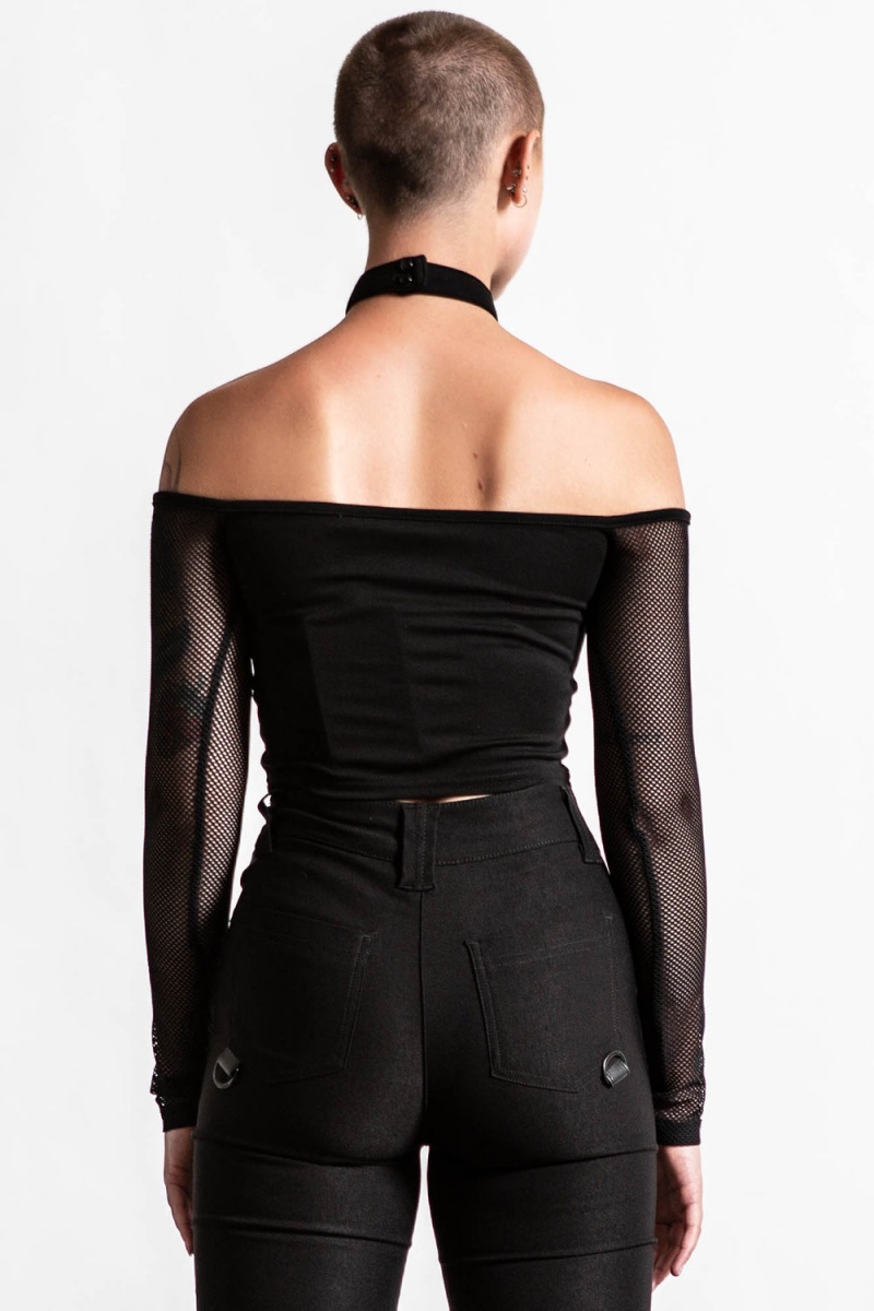 Killstar Nightcall Fishnet Top Oberteile Damen Schwarz | TQJ240365