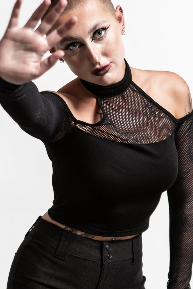 Killstar Nightcall Fishnet Top Oberteile Damen Schwarz | TQJ240365