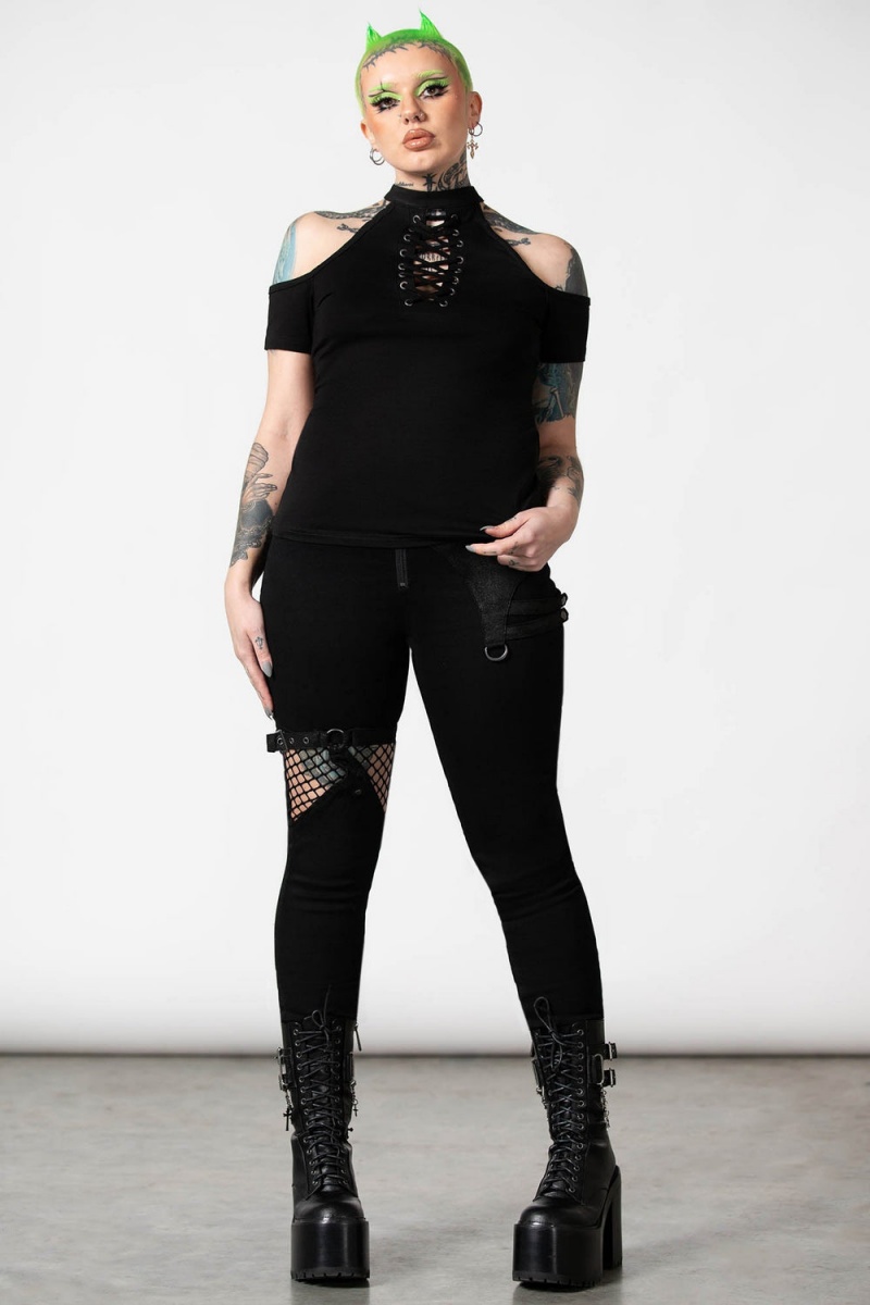 Killstar No Secrets Cap Sleeve Top Oberteile Damen Schwarz | OMF310869