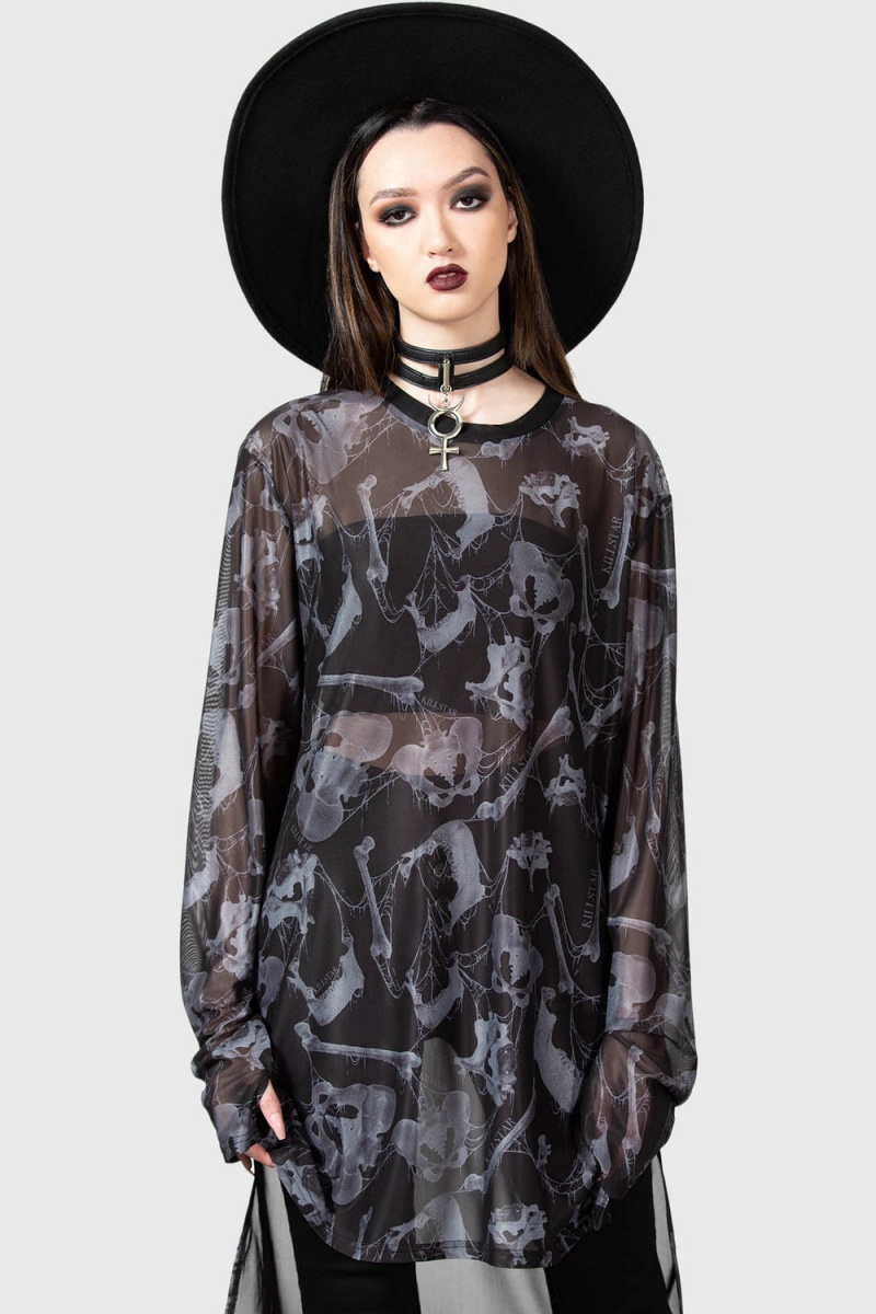 Killstar Ossuary Long Sleeve Top Oberteile Damen Schwarz | DAG247698