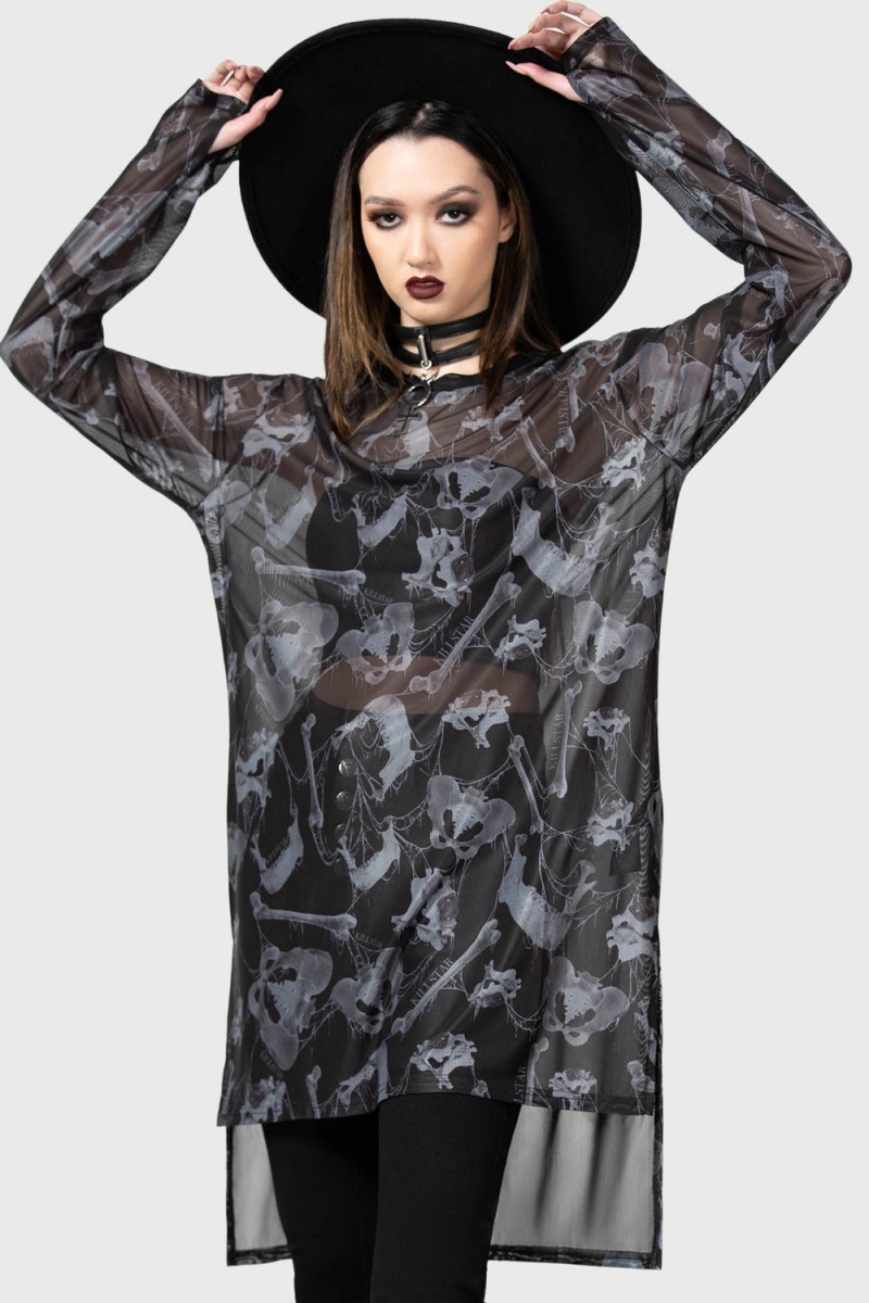 Killstar Ossuary Long Sleeve Top Oberteile Damen Schwarz | DAG247698