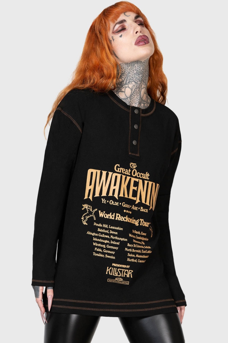 Killstar Otherworlds Henley Top Oberteile Damen Schwarz | CTU082165