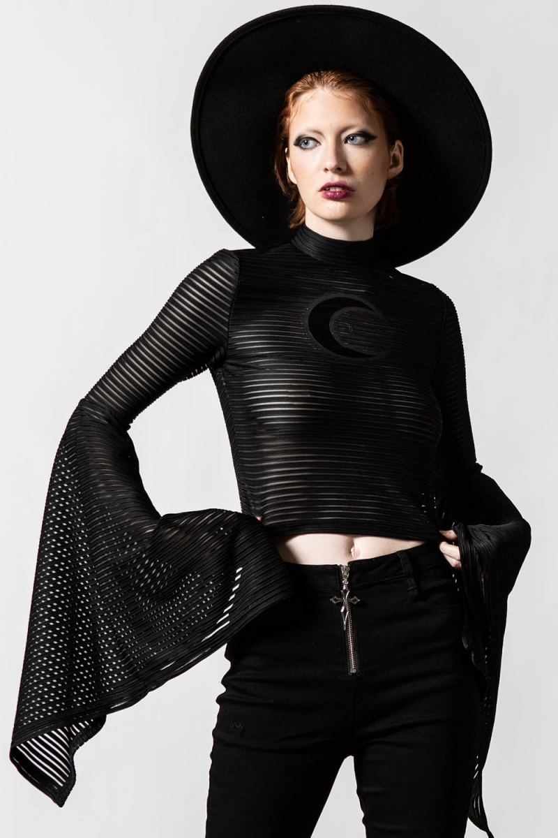 Killstar Phases Gestreift Top Oberteile Damen Schwarz | JEB105234