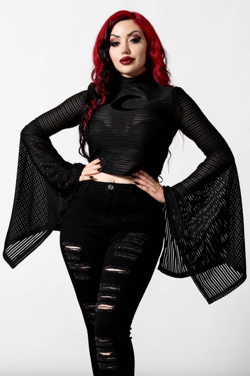 Killstar Phases Gestreift Top Oberteile Damen Schwarz | JEB105234