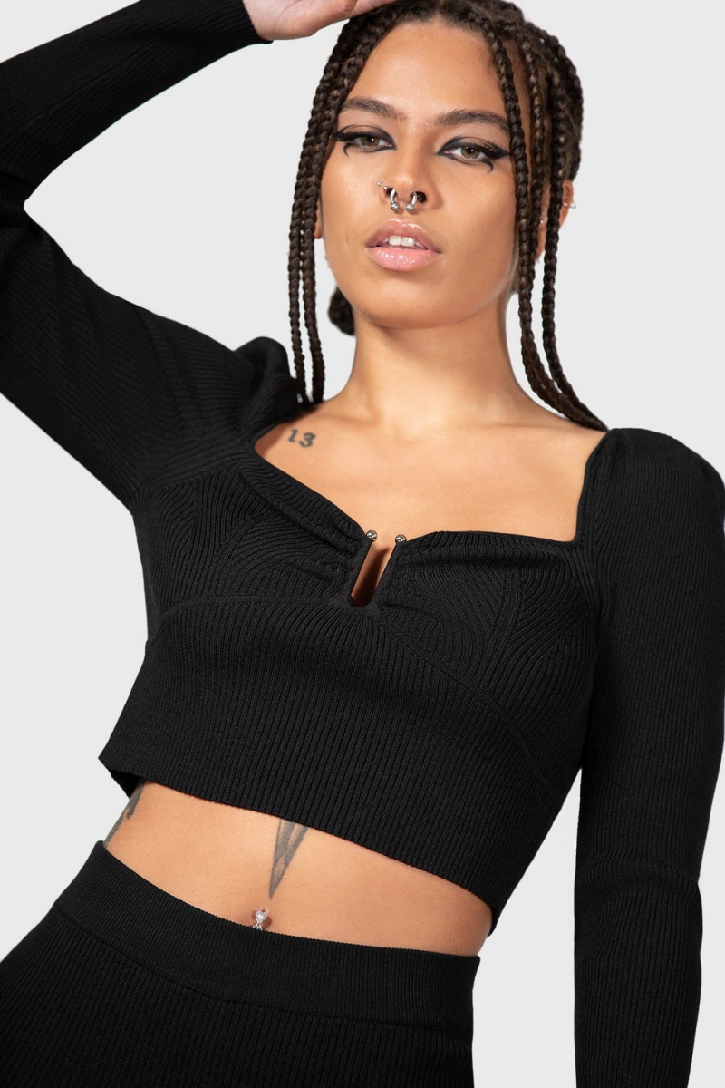 Killstar Pia Pollyanna Knit Top Oberteile Damen Schwarz | XJG896340