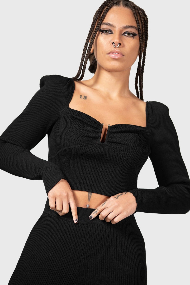 Killstar Pia Pollyanna Knit Top Oberteile Damen Schwarz | XJG896340