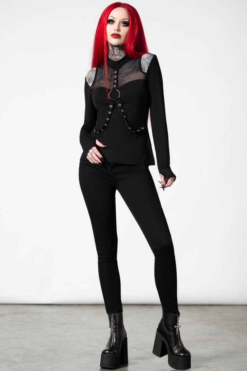 Killstar Pogo Long Sleeve Top Oberteile Damen Schwarz | BKI863704