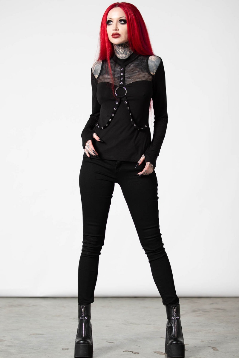 Killstar Pogo Long Sleeve Top Oberteile Damen Schwarz | BKI863704