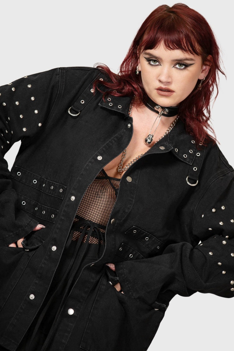 Killstar Punktured Shacket Oberbekleidung Damen Schwarz | NZU451723