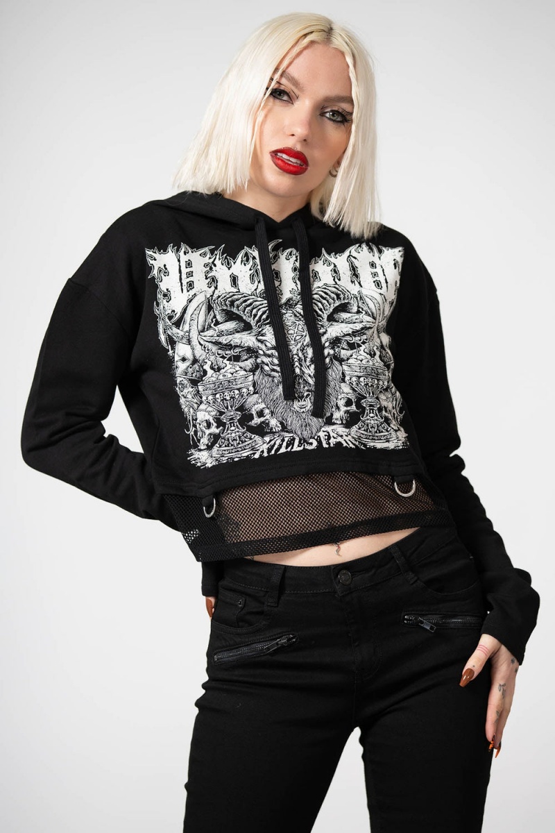 Killstar Reagon Crop Hoodie Oberteile Damen Schwarz | DXF769820