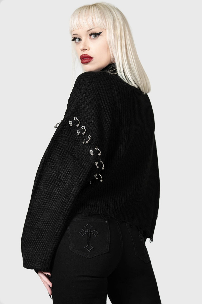 Killstar Rook Knit Pullover Oberteile Damen Schwarz | VPE312405